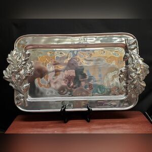 Beatriz Ball Rectangular Acorn Forest Silver Aluminum Serving Tray